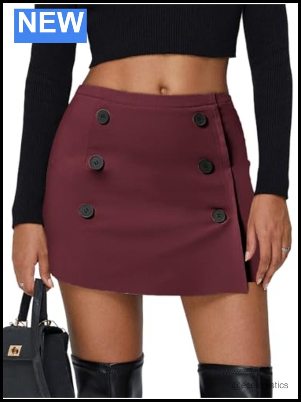 Plaid Tweed High Waist Bodycon Mini Skirt with Double Row Buttons